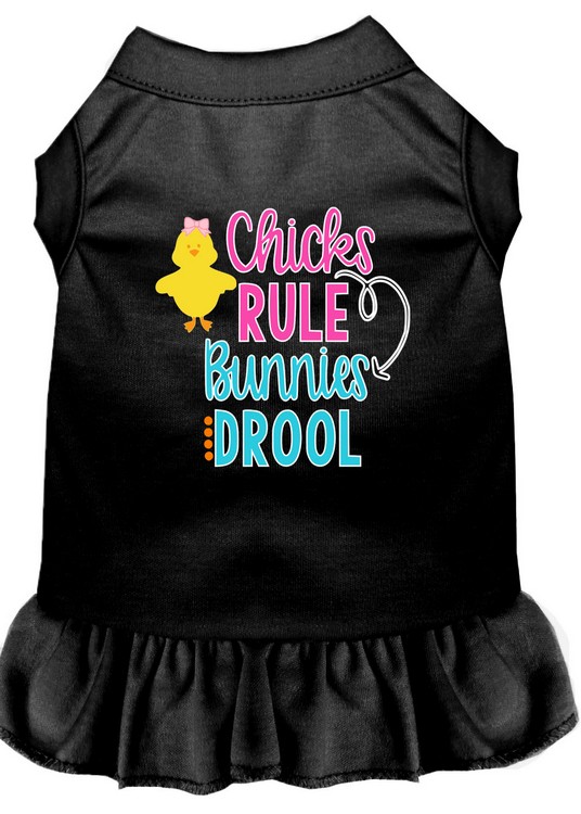 Chicks Rule Screen Print Dog Dress Black Sm